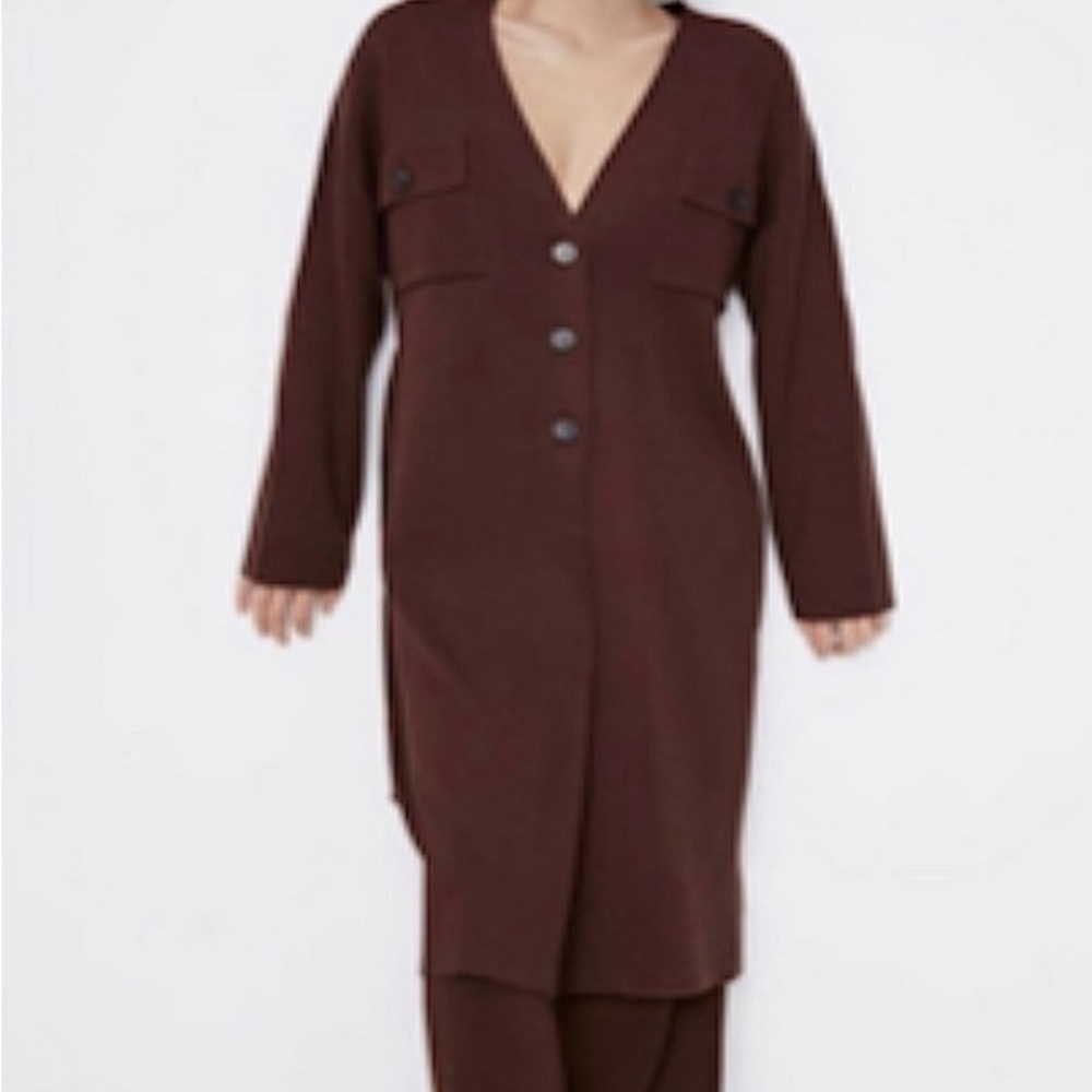 Zara knit brown coat oversized no belt included size S - Picture 4 of 12